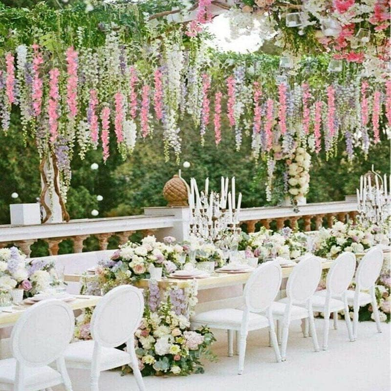 12X Artificial Silk Fake Flower Garland Vine Wisteria Leaf Hanging Wedding Decor - Realistic Floral Garland for Weddings, Events, and Home D&eacute;cor - Pink image number 2