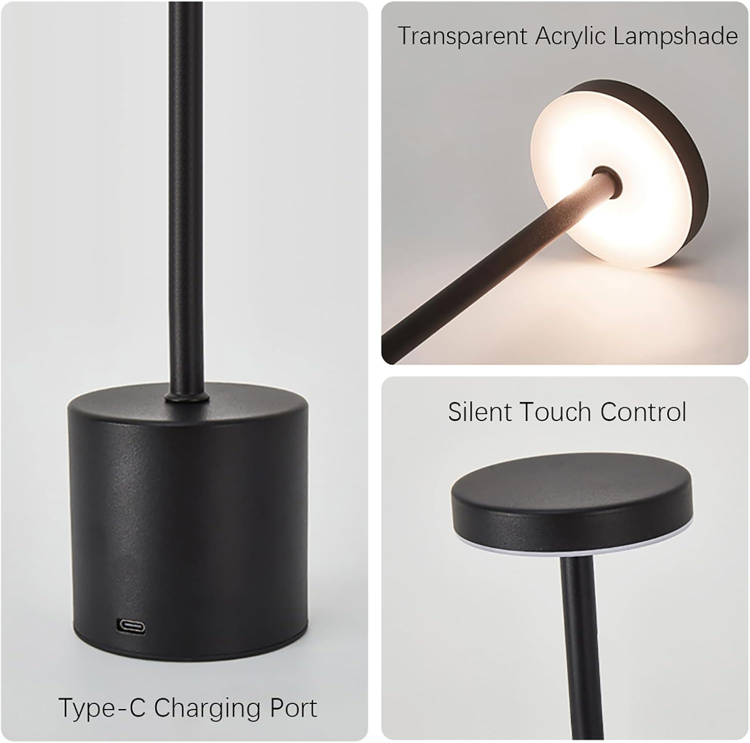 Shenzhi Tech LED Table Lamp, USB Rechargeable, Touch Control, 3-Colour Dimmable Night Light (Black) image number 1