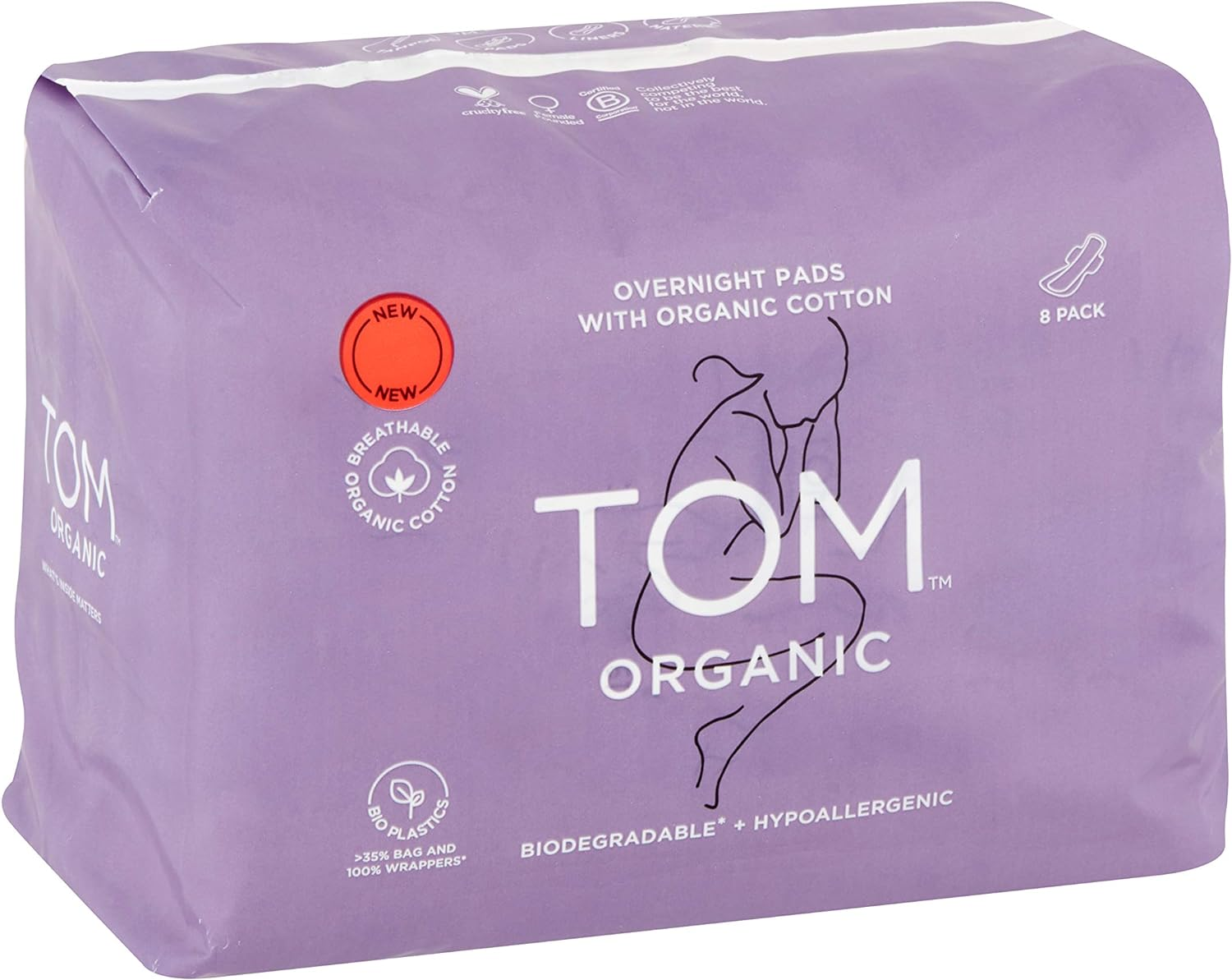 TOM Organic Overnight Pads, 8 Count image number 2