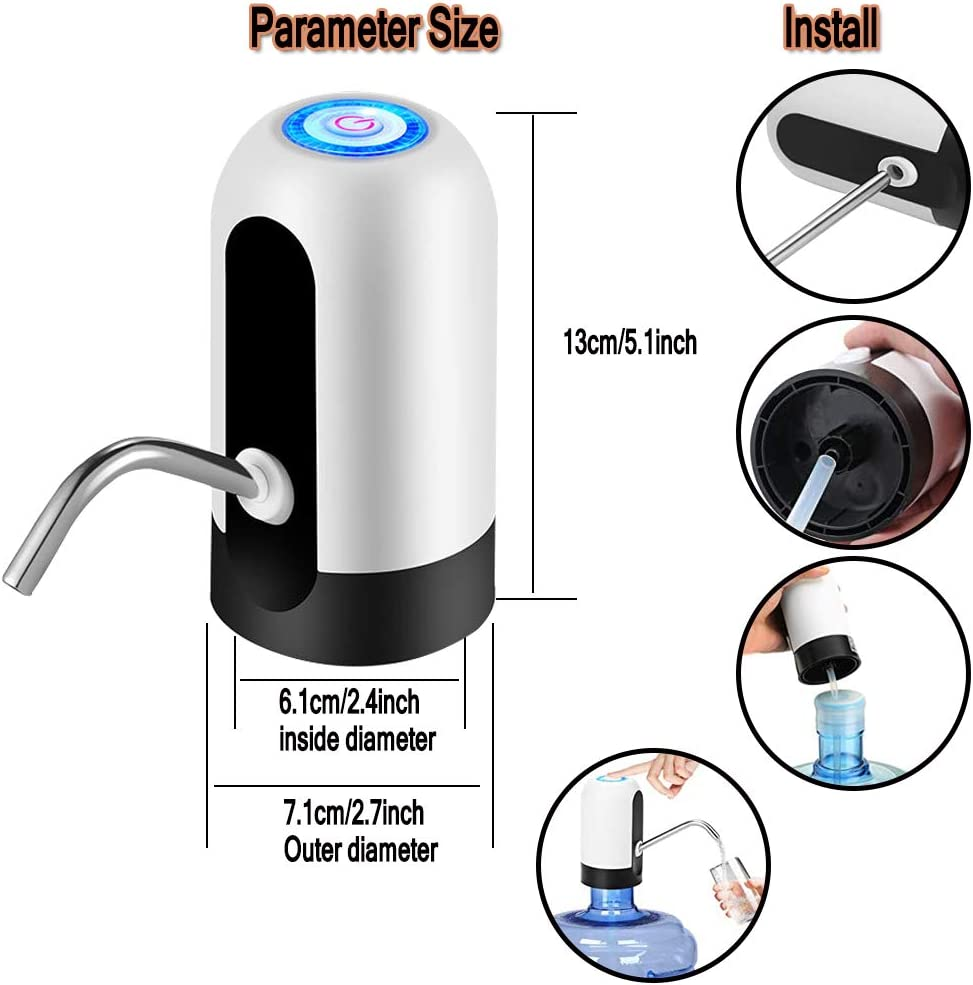 Upgraded Water Bottle Pump, Guangtoul 5 Gallon USB Charging Automatic Drinking Water Pump, Universal 2-5 Gallon Jugs Portable Electric Water Bottle Dispenser for Home Kitchen Office Camping image number 1