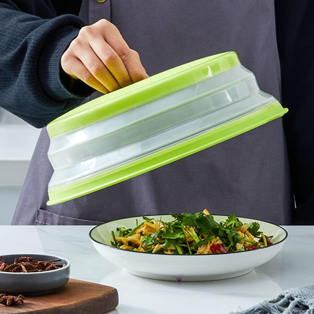 Abizarch 10.5" Collapsible Microwave Splatter Cover for Food, Vented Microwave Lid with Hook Hole, Splatter Guard for Plate Dish Bowl, Vegetable Fruit Colander Multi-Function Kitchen Gadget image number 4