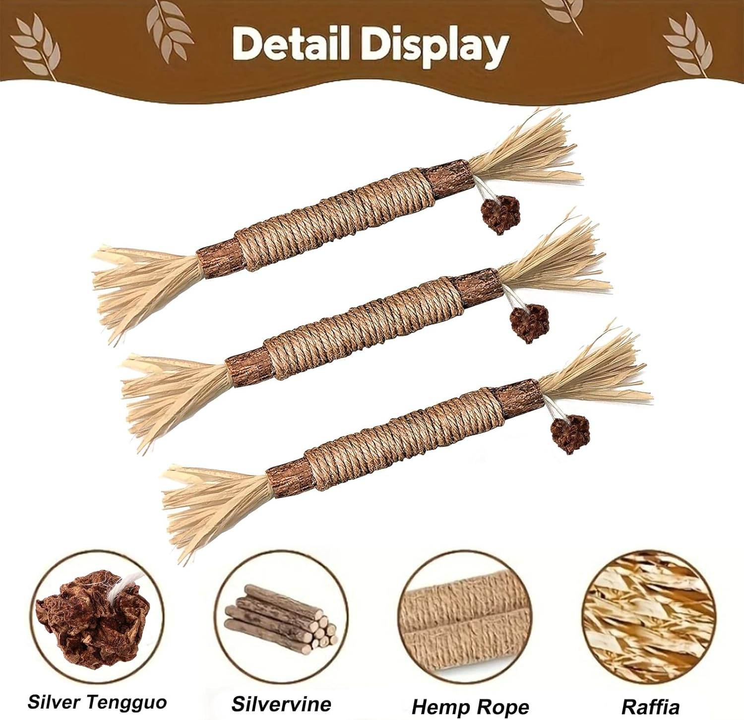 6 Pack Silvervine Chew Sticks for Cats, Natural Catnip Chew Toys for Kittens Teeth Cleaning, Dental Care, Increase Appetite, Calm Cat Anxiety and Stress, Aggressive Chewers Cat Dental Toy image number 2