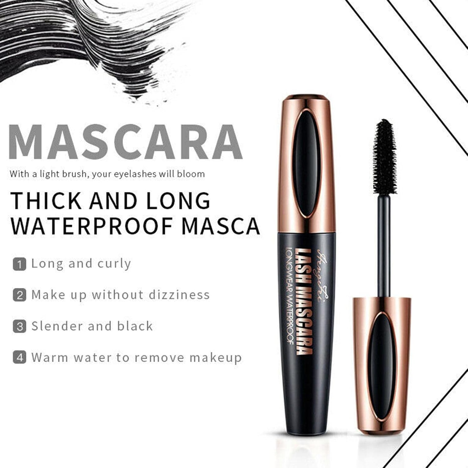 4D Silk Fiber Mascara Waterproof and Easy to Dry Natural Black Thick Makeup Cosmetics Mascara Eyelash A8K1 Soft Eyelash Long image number 4