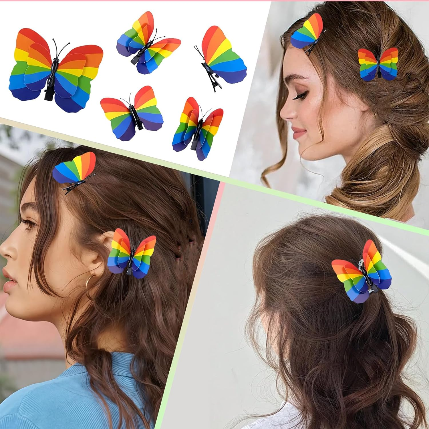LUMOOM Pack of 8 Butterfly Hair Clips, Hair Accessories Butterfly Hair Clip with Foldable Wings, Rainbow Butterfly Clips, Hair Accessories for Children, Girls, Women image number 6