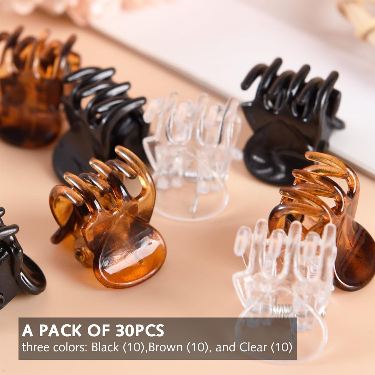Set of 30 Small Hair Clips, Mini Hair Clips, Plastic Hair Clips and Clips Hair Accessories for Girls and Women (Black, Brown and Transparent) image number 3