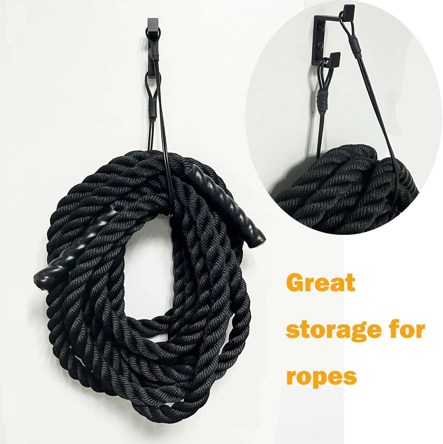 Pmsanzay Exercise Rope Storage Hanger, Wall-Mounted Heavy Duty Metal Battle Rope Storage Hook Bracket,Rope Storage Rack for Exercise Rope Battle Rope in Home Gym or Commercial Gym
