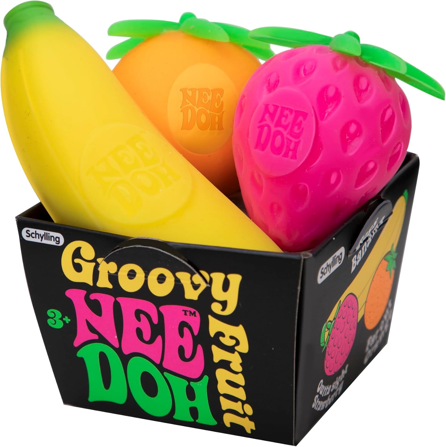 Needoh Groovy Fruit Stress Ball - Fun, Squeezable Fidget Toy for Stress Relief, Assorted Colours, Non-Toxic & Hypoallergenic - Ideal for Focus, Calmness & Special Needs