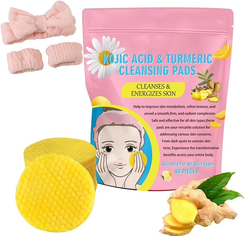 Turmeric Kojic Acid Pads, Kojic Acid and Turmeric Cleansing Pads, Kojic Acid and Turmeric Pads, Phor Essentials Kojic Acid Turmeric Pads, Turmeric Cleansing Pads Exfoliating Pads for All Skin Types (40Pc)