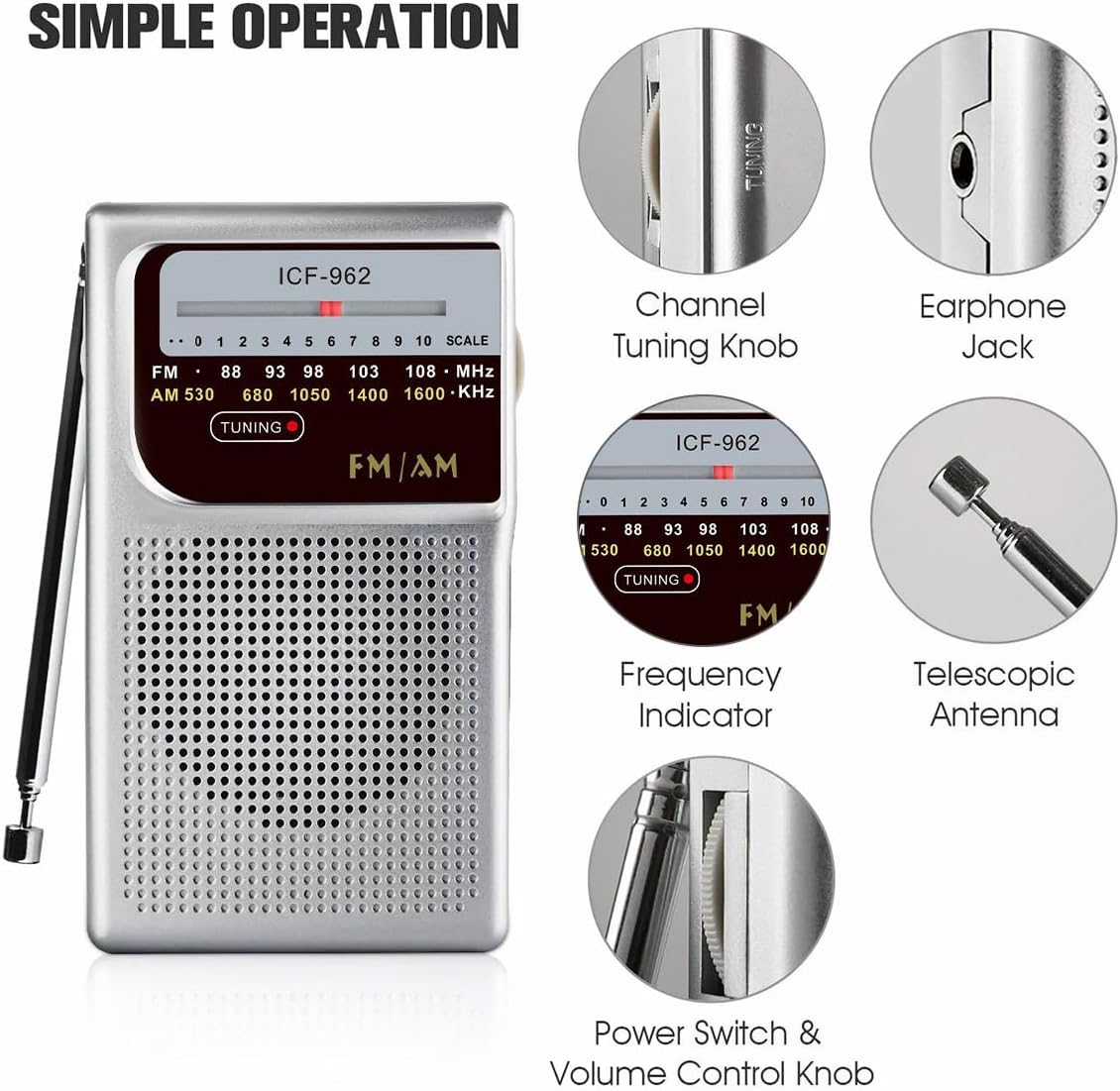 AIMALL Retro Portable AM/FM Radio - Vintage Two-Band Radio with 800 Hours Battery Life, Clear Reception, and AUX Jack