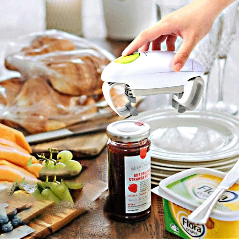 LEDON Electric Can Opener & Bottle Opener - Automatic Hands-Free Operation with Smooth Edge Cutting - Compact White Design (19X7X9.5Cm) - Kitchen Gadget for Seniors & Easy Open Lids image number 3