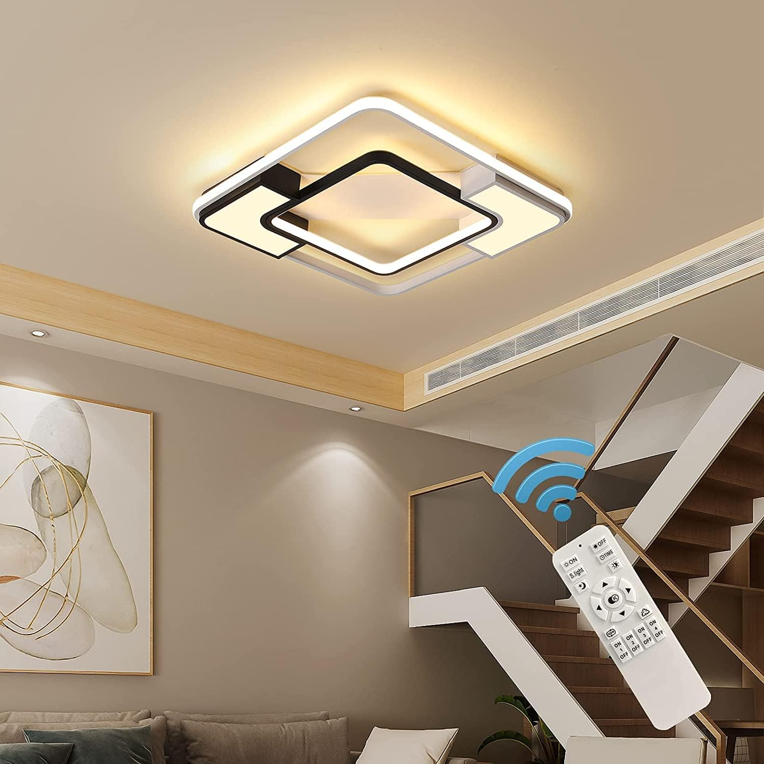 Oninio Modern LED Ceiling Light,Square Acrylic LED Chandelier Flush Mount Ceiling Light for Bedroom Living Room Dining Room Kitchen Office,Dimmable/40W/2400Lm/3000-6500K