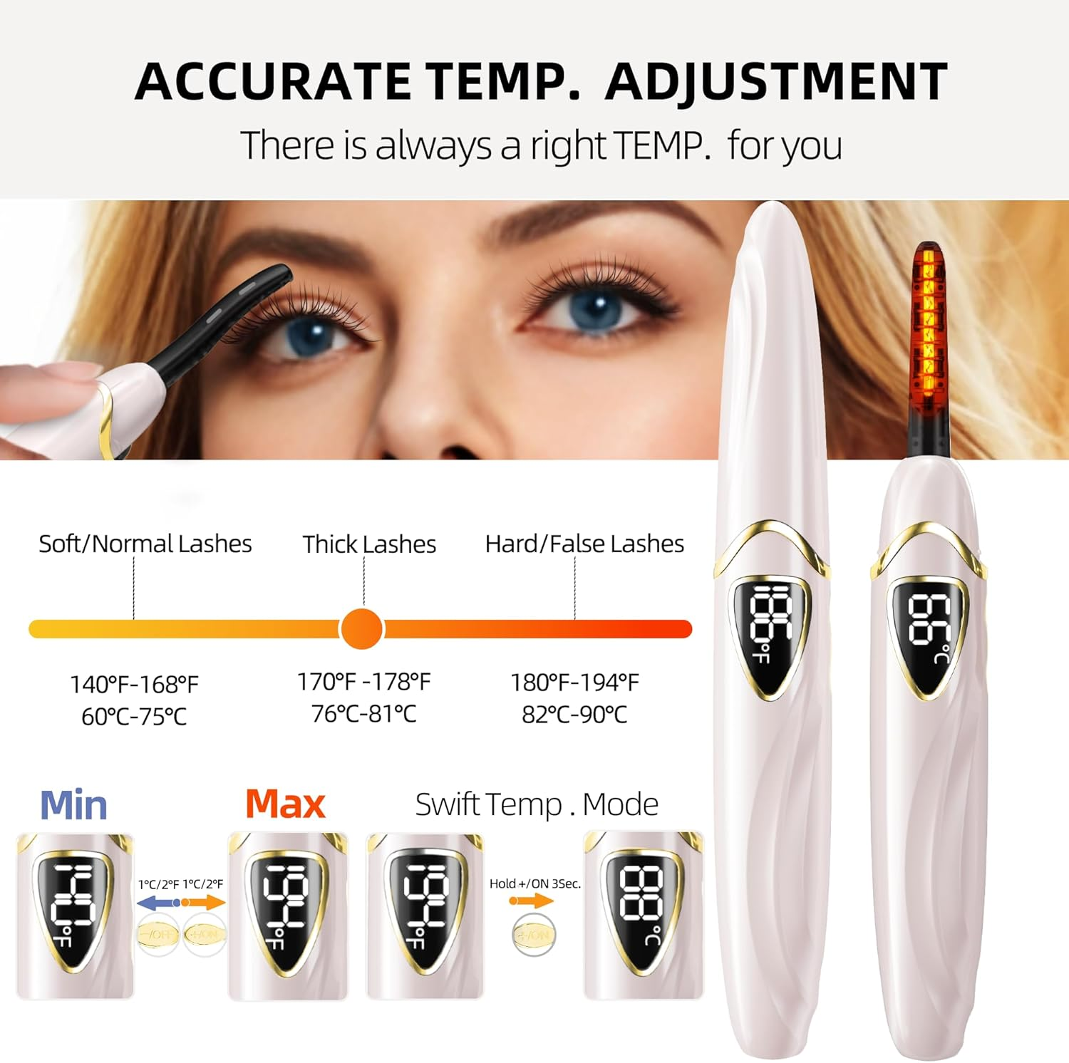 ZAPAL Heated Lash Curler, Heated Eyelash Curler Rechargeable, Intelligent Power off Electric Eyelash Curler Heated Quickly 24 Hs Lasting Natural Makeup for Woman (Petal Pink/Gold, S600-148MM) image number 4