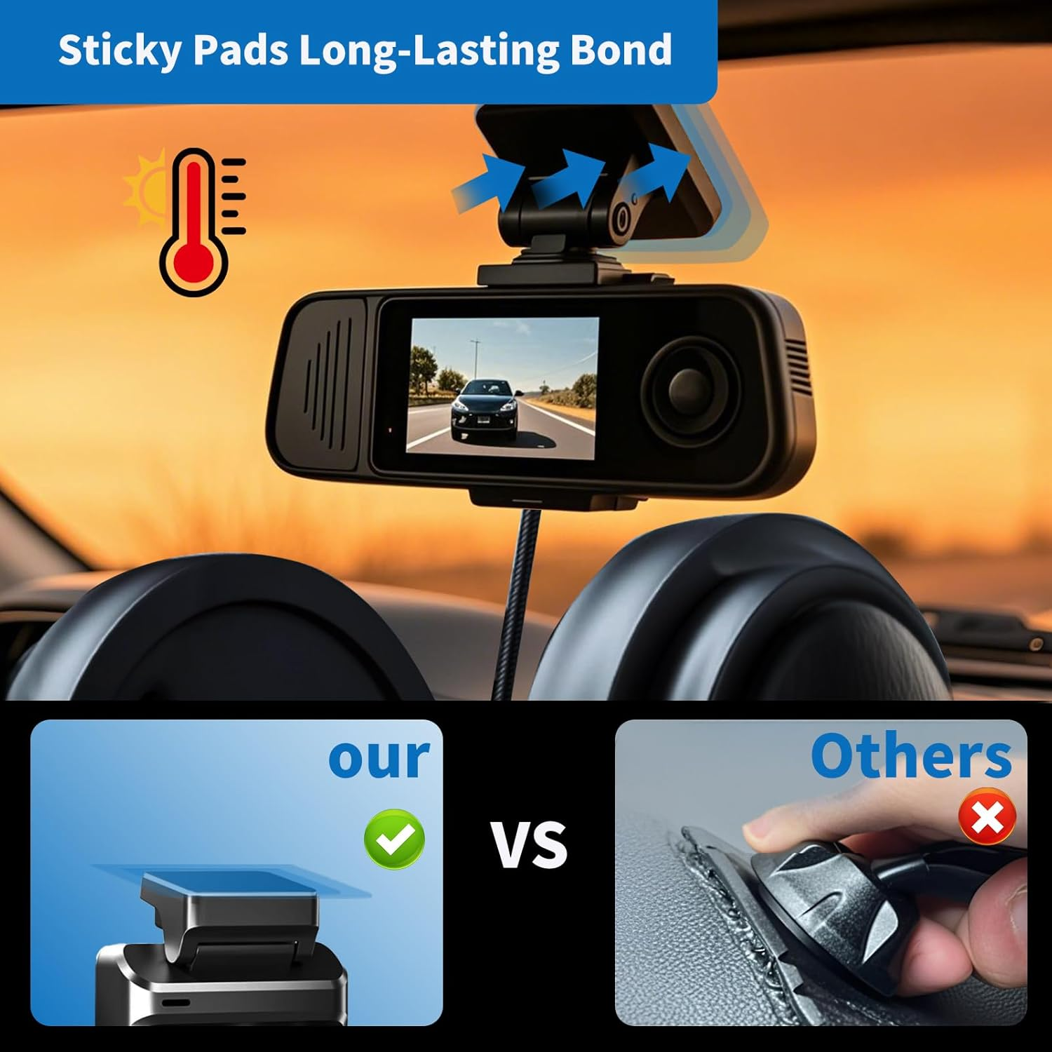 10 Pcs Heavy Duty Dash Cam Mounting Tape - Ultra Heat Resistant Double-Sided Adhesive Pads for Windshield, Dashboard, GPS & Camera Holders | 60% Stronger than Foam Tapes, Weatherproof & Customizable