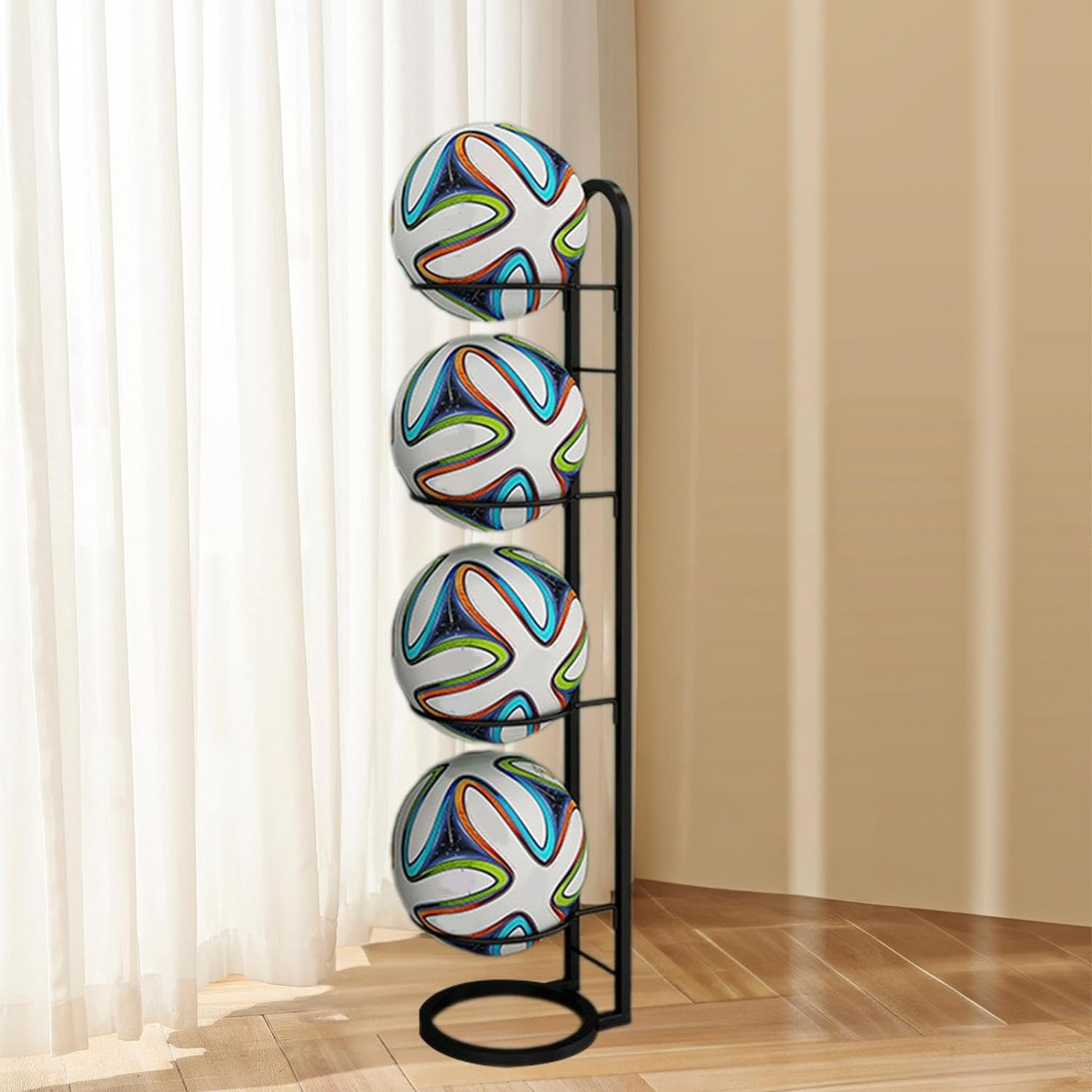 Vaveren Indoor Basketball Rack Basketball Storage Shelf 5 Tier Ball Rack Vertical Ball Storage image number 5