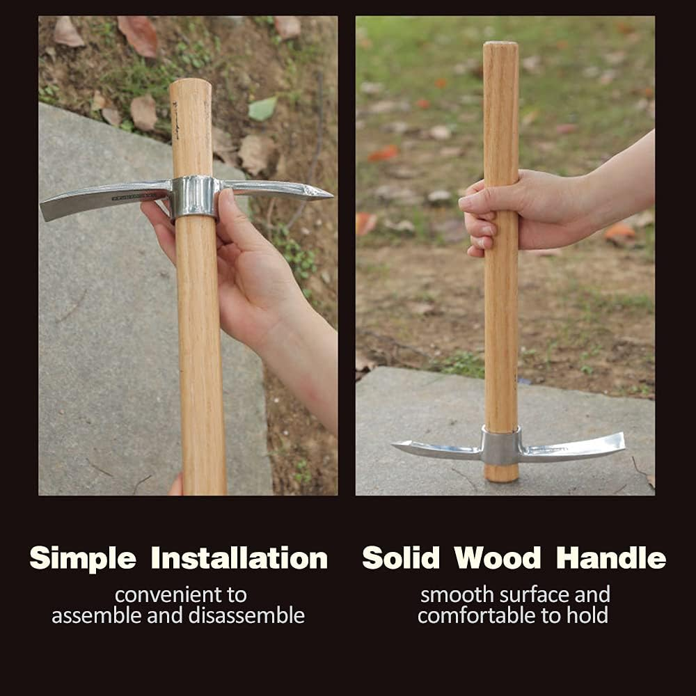 RCKEY Outdoor Camping Multifunctional Pickaxe Hoe Heavy Duty Stainless Steel Pick Axe Hand Hoe with Wooden Handle image number 5