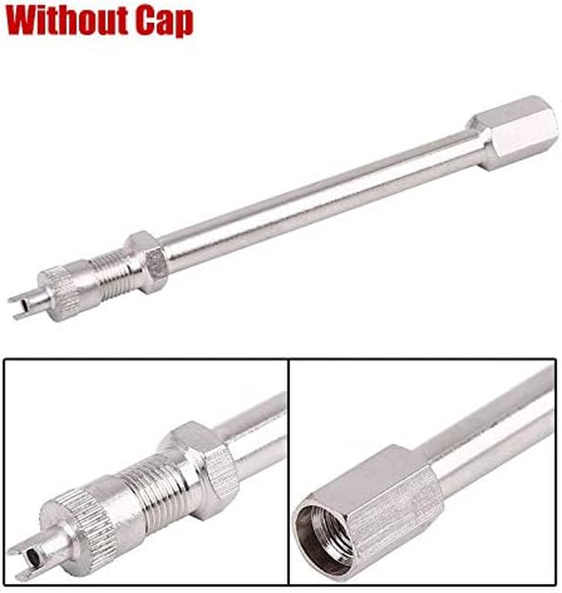 Tire Valve Extension Adaptor POWERTOOL Air Tyre Stem Extender Inflation Straight Bore for Motorcycle, Bike, Mower and Scooter (100Mm with Cap, Sliver) image number 2