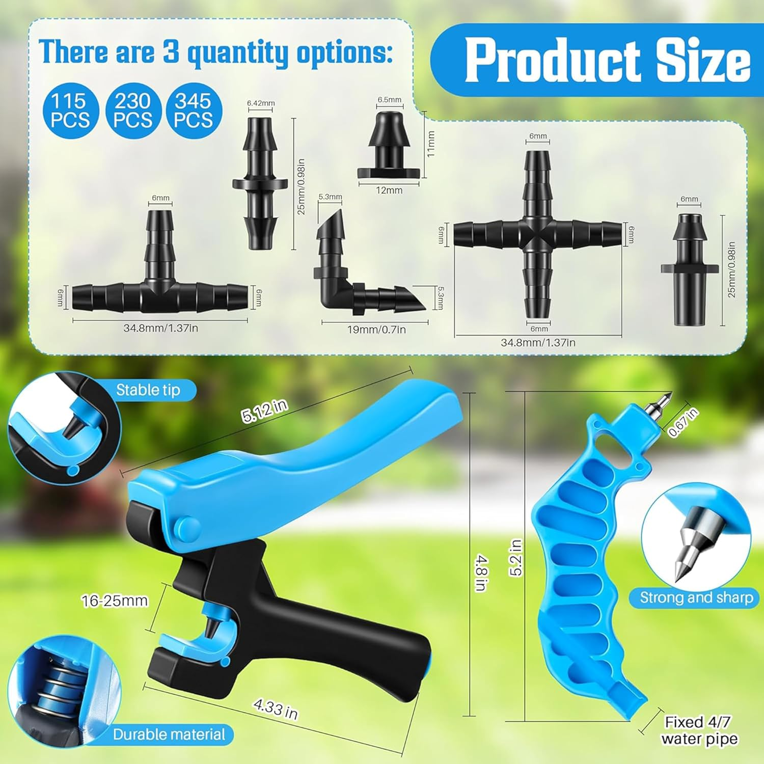 Drip Irrigation Punch Hole Tubing Cutter Tools,Heavy Duty 2-In-1 Drip Irrigation Hole Punch&Cutter Tool - Fits 1/4" Fitting,16/20/25Mm PE Pipes with Barbed Connectors (Includes 115 Irrigation Plugs) image number 5