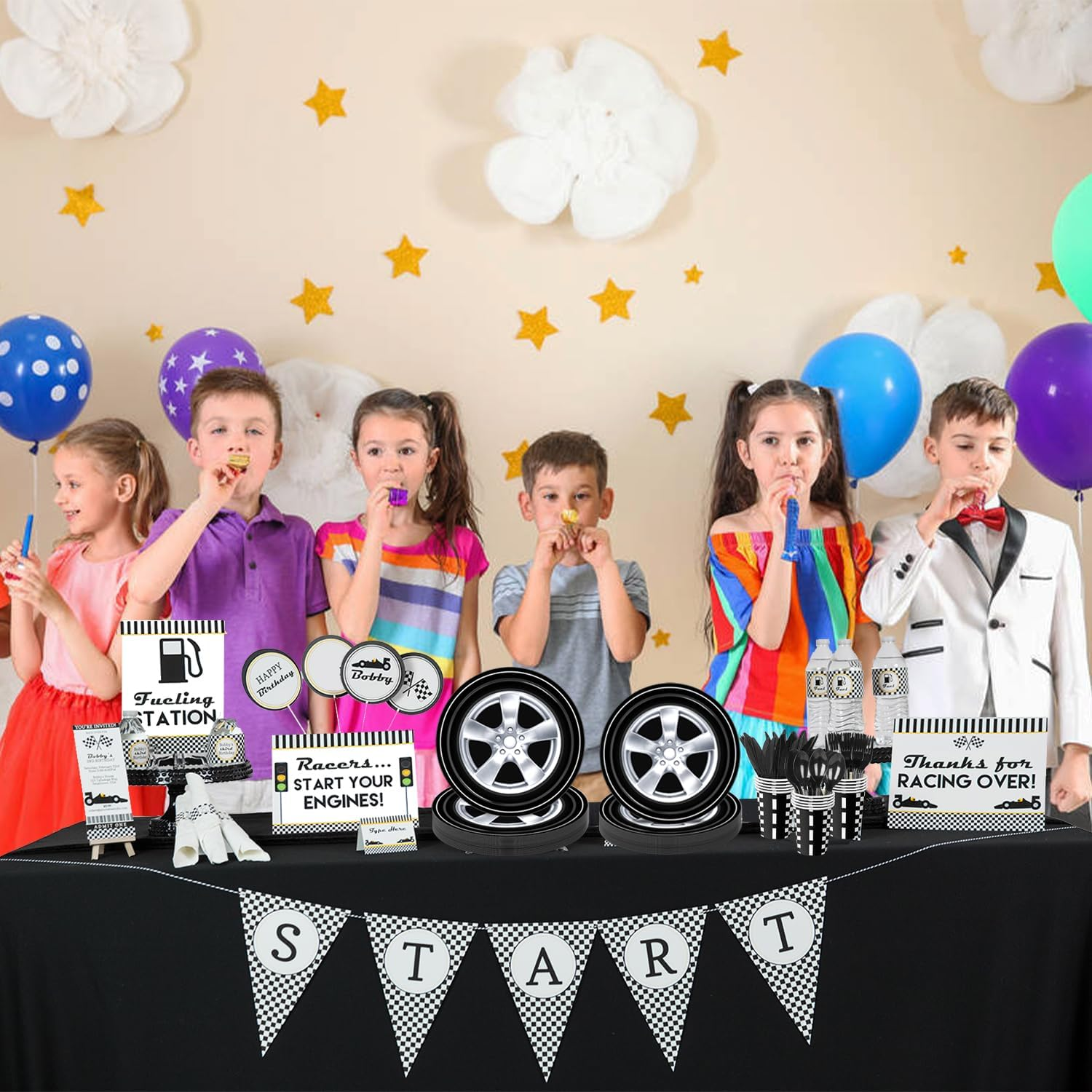QIYANPAX 168 PCS Race Car Party Decorations - Cars Birthday Supplies Includes Plates, Napkins, Cups, Cutlery for Kids Boys Party, Serves 24 image number 1