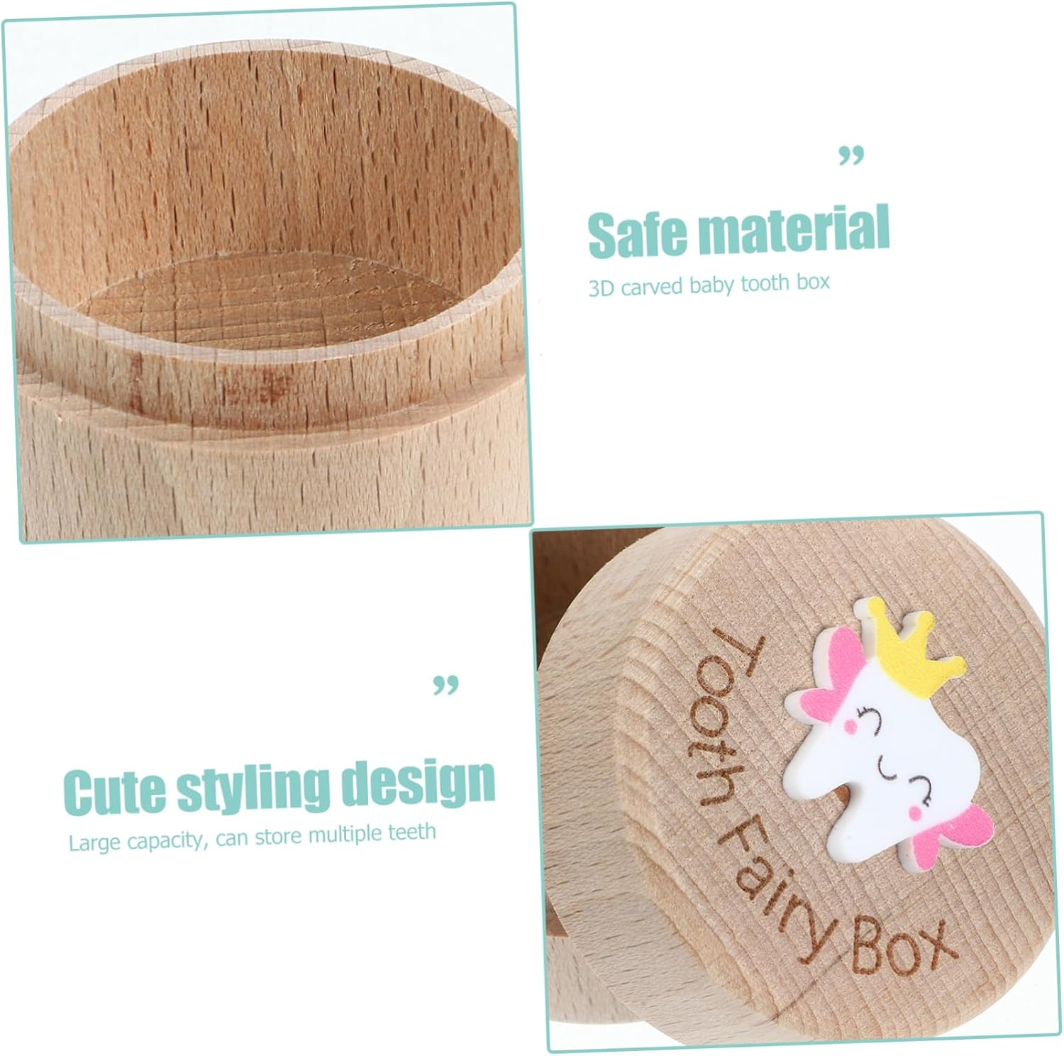 Wooden Baby Tooth Box Fairy Tooth Keepsake Storage for Boys and Girls Childhood Memory Holder image number 1