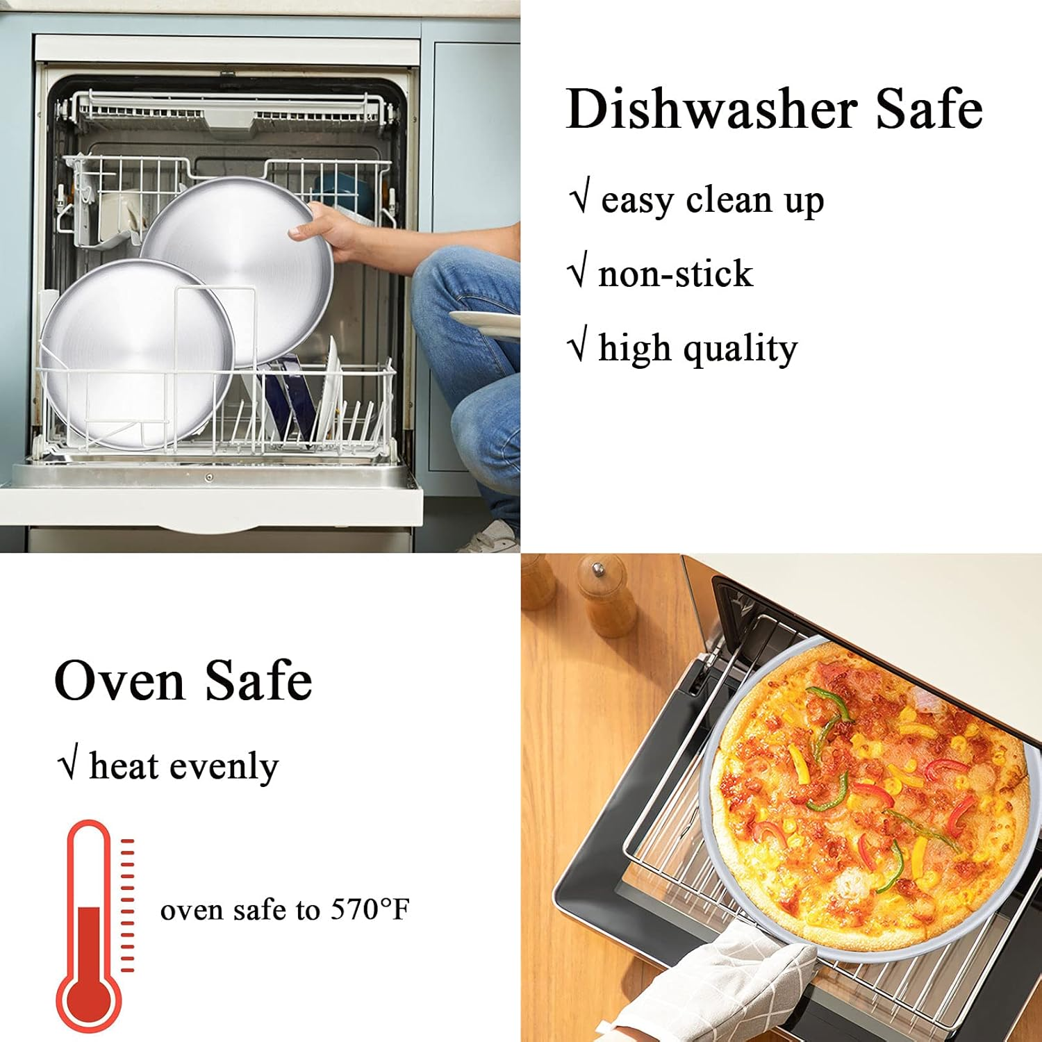 Stainless Steel Pizza Pan 8-Inch Set of 6, Pizza Baking Pan Pizza Tray round Pizza Baking Sheet Oven Tray, Non-Stick & Dishwasher Safe image number 5