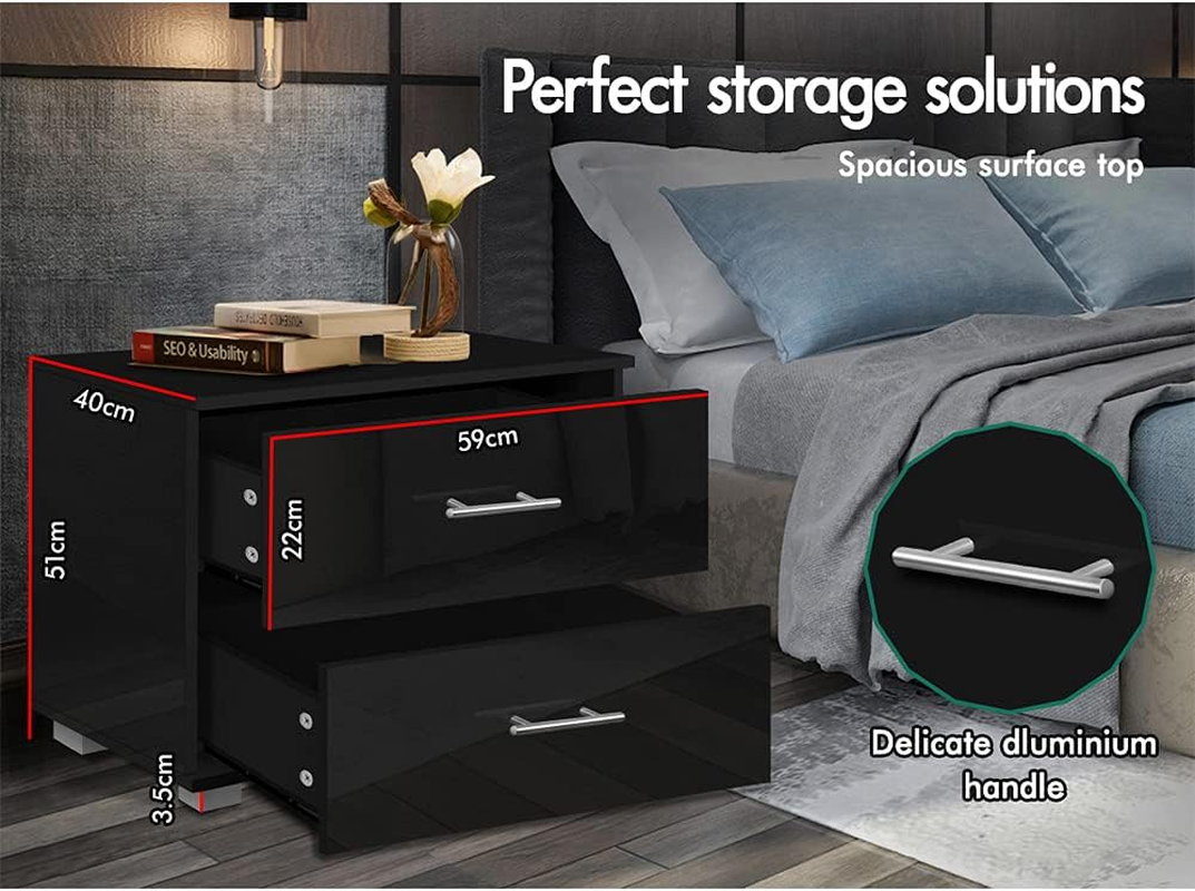 ALFORDSON Bedside Table High Gloss Nightstand 59Cm X 40Cm X 51Cm Storage Drawers Sofa Side Table Chest Cabinet Orangiser, Bedroom Living Room Storage Furniture image number 3