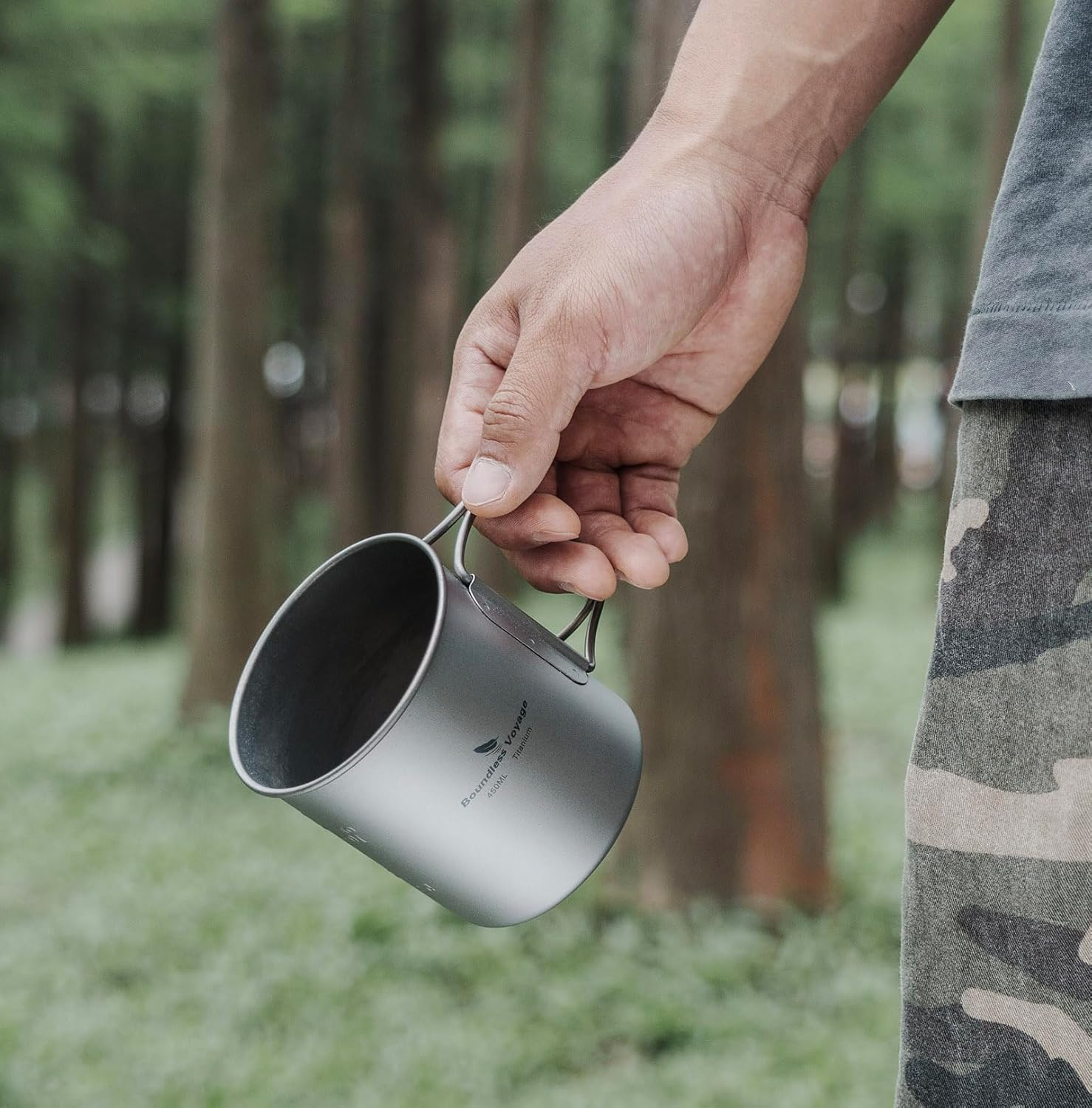 Boundless Voyage Titanium 450Ml Cup with Lid Folding Handle Outdoor Camping Ultralight Water Tea Coffee Mug image number 2