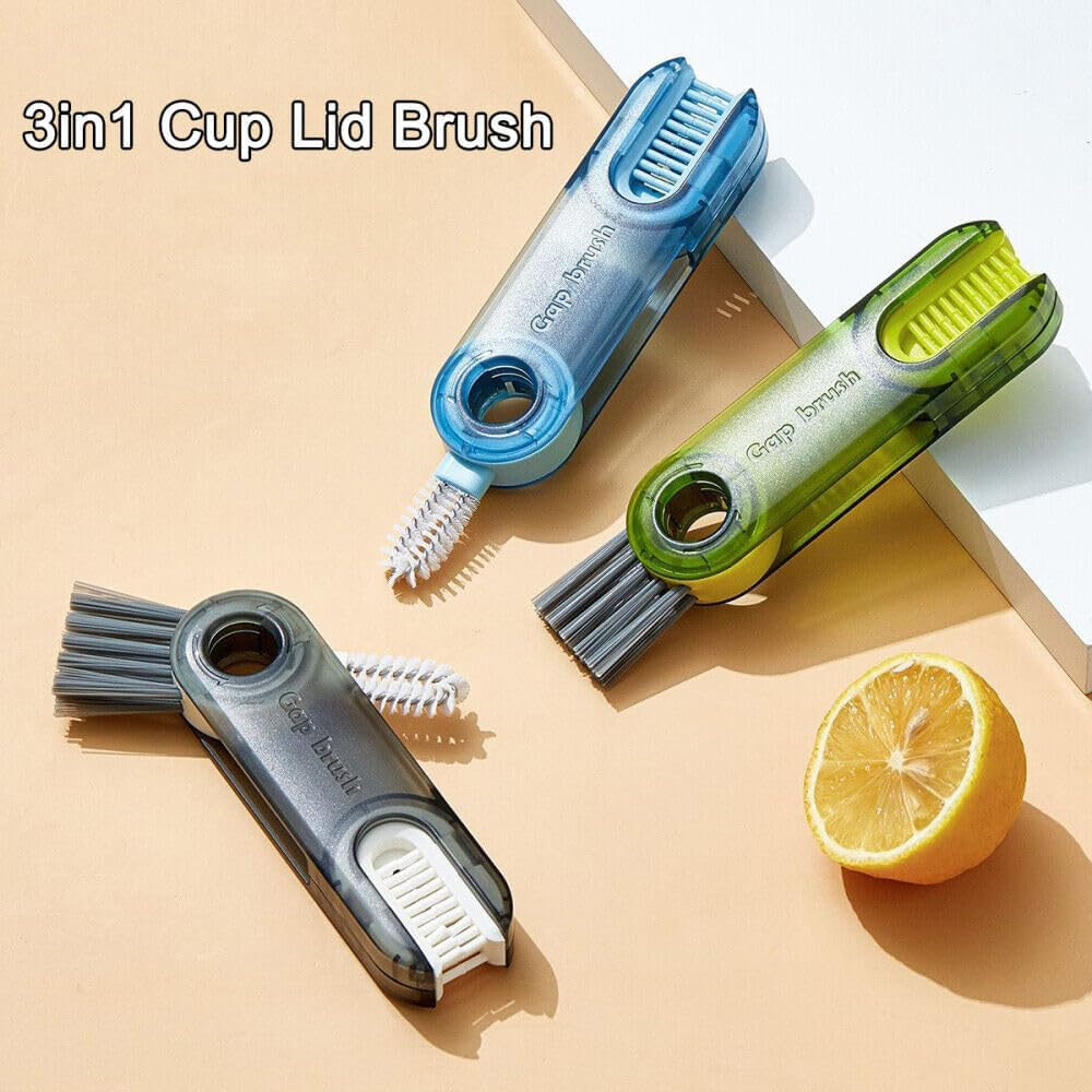 3 In1 Green Tiny Bottle Cup Lid Detail Brush Multi-Functional Plastic Cleaning Brush - Blue X2 image number 2