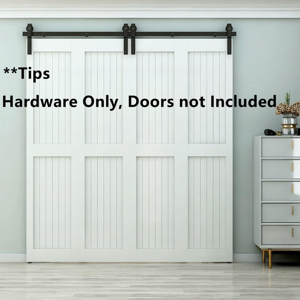 LTIYITL 5FT Bi-Folding Sliding Barn Door Hardware,Smoothly and Quietly-Heavy Duty -Simple and Easy to Install for 4 Doors Hardware Kit-Basic''J''[No Door],Black