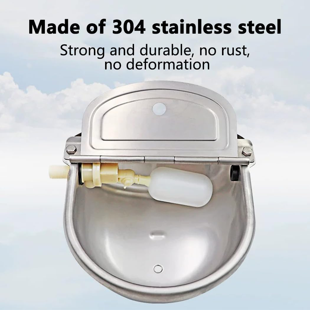 PORIYA 4L Auto Animal Drinking Water Bowl,With Float Valve,Auto Fill&Large Capacity Waterer Kit,For Cow Dog Horse Chicken Livestock Water Trough Dispenser (Silvery, Pipe +Drinking Bow) image number 4