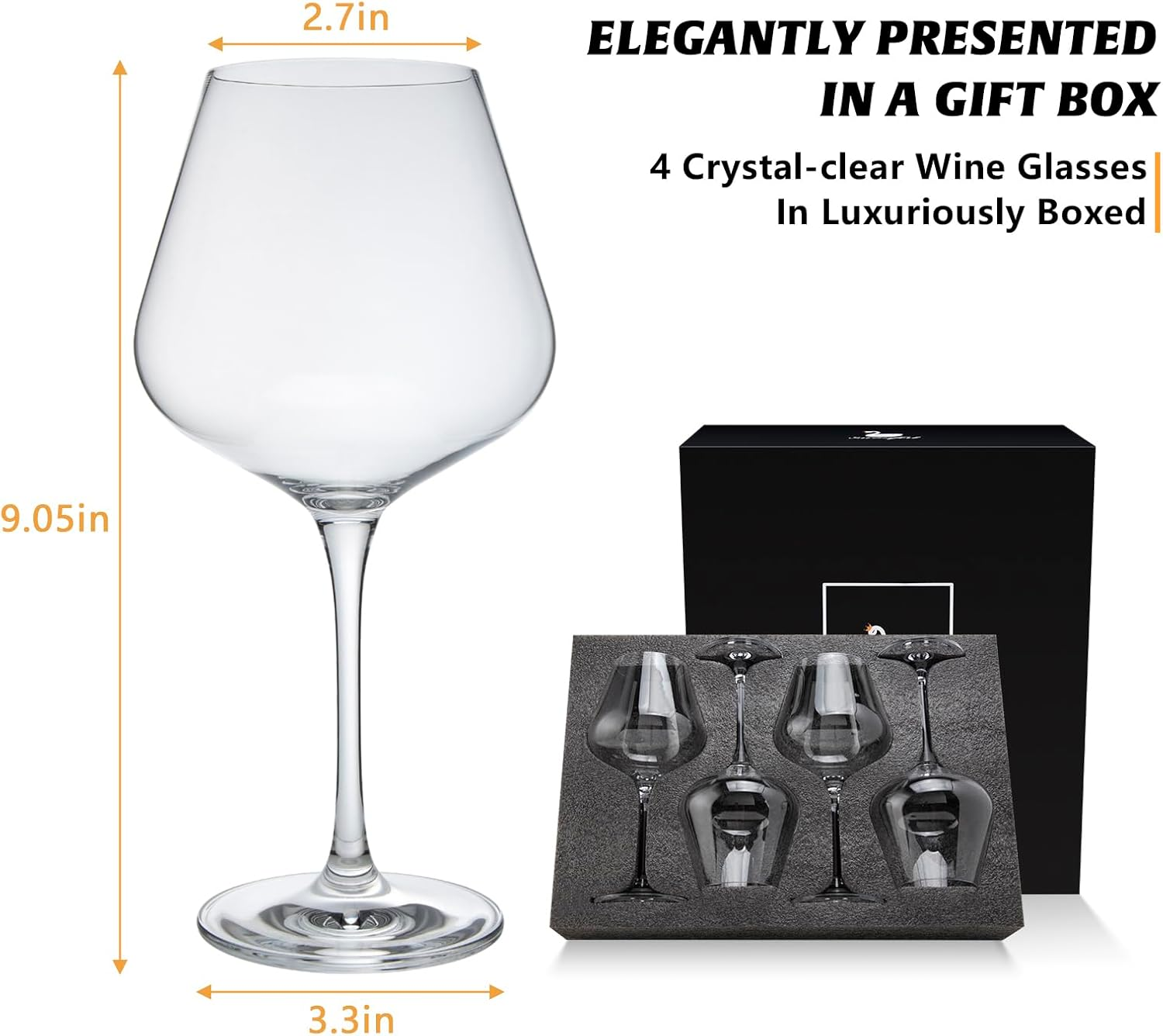 Swanfort Red Wine Glasses Set of 4, Extra Large Stemmed Wine Glasses 23 Oz, with Creative 2 in 1 Wine Stopper and Pourer, Burgundy Wine Glasses in Gift Box for Any Occasions&hellip; image number 2