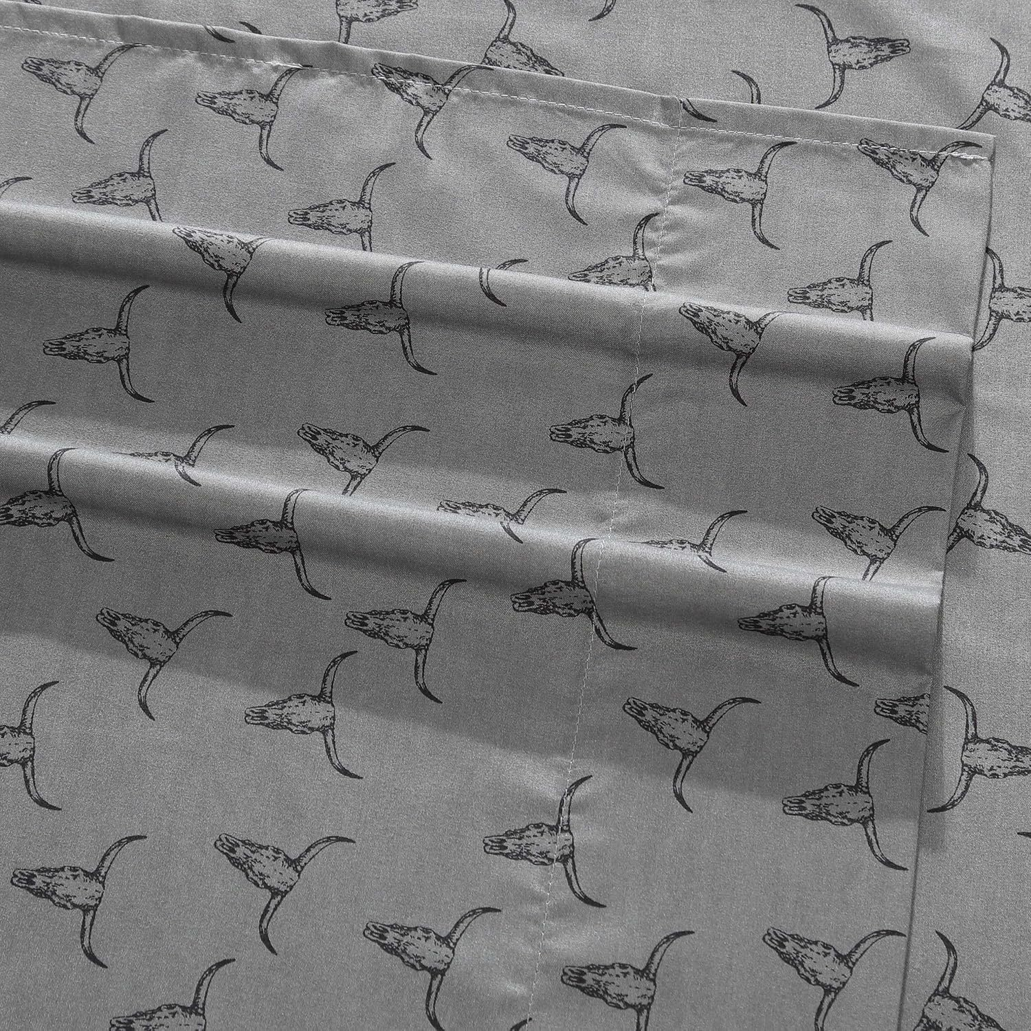 Wrangler - Twin Sheet Set, Silky & Lightweight Bedding Set, Western Home Decor, Oeko-Tex Certified (Steer Skulls Grey, Twin)