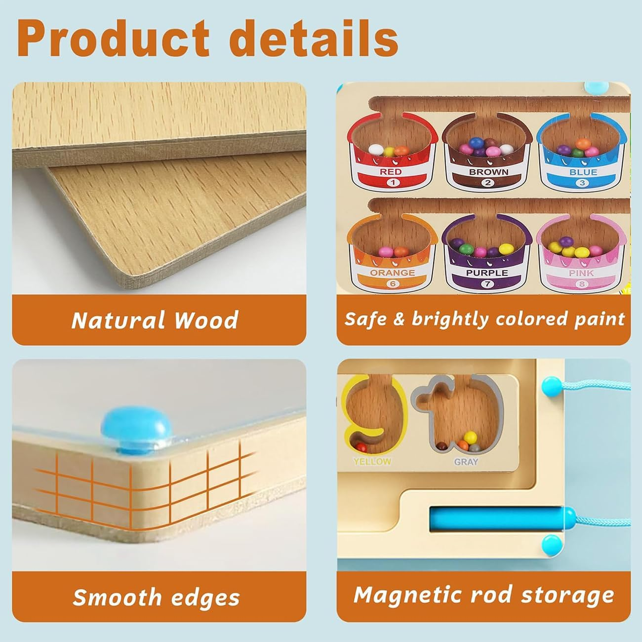 Magnetic Color and Number Maze, Montessori Fine Motor Skills Toys for Boys Girls 3+, Wooden Color Matching Learning Counting Puzzle Board Games (Colorful Numbers) image number 1