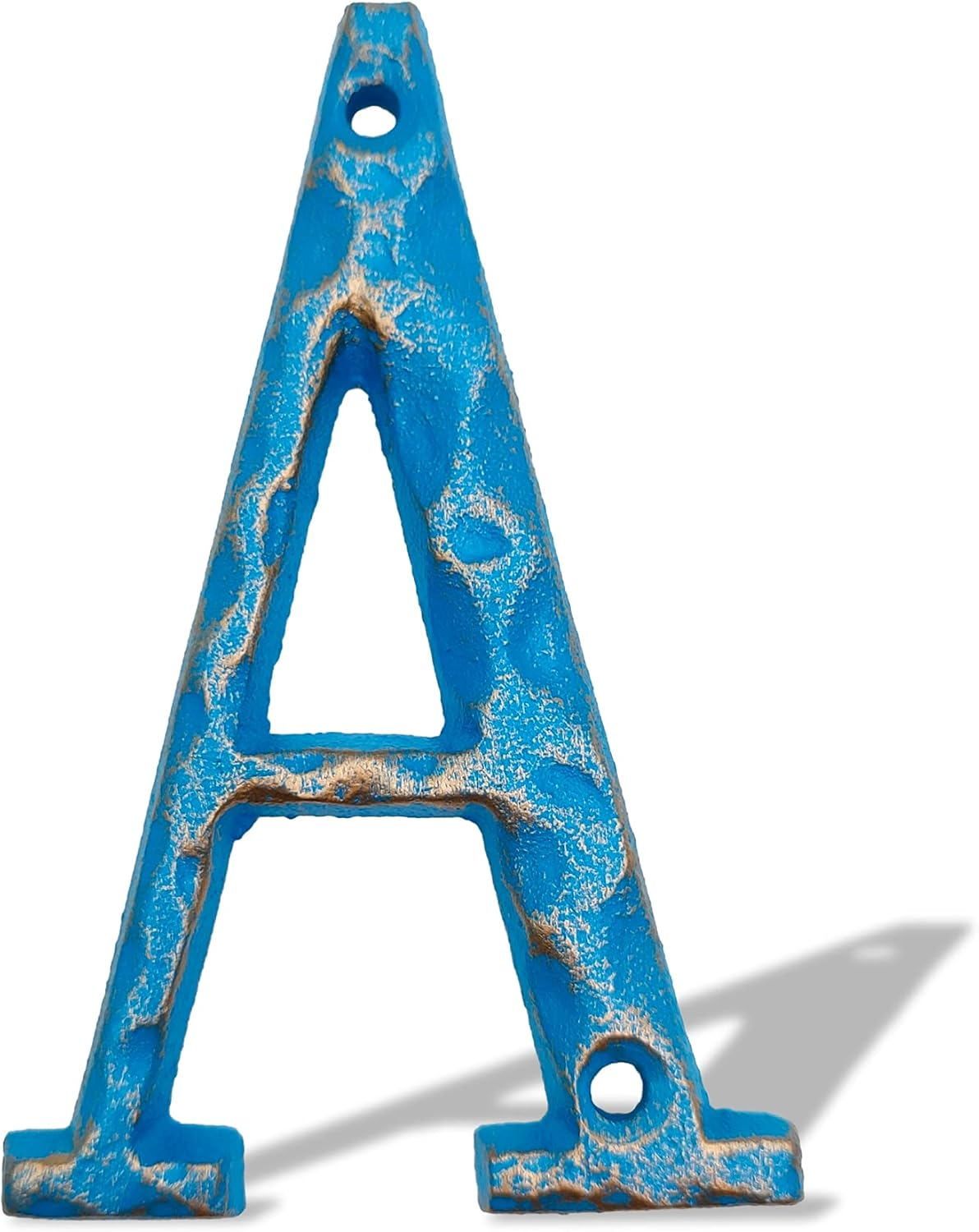 5.5 Inch House Numbers- Unique Cast Iron Metal Address/Mailbox Number for outside or Front Door, Handmade Gold & Blue Finish (Number 4)