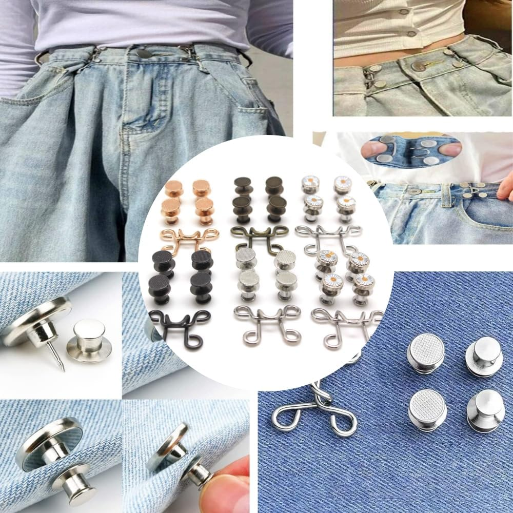 Changyeah 6 Sets Adjustable Waist Buckle Extender Sets,Pant Waist Tightener Instant Jean Buttons for Loose Jeans Pants Clips for Waist Detachable Jean Buttons Pins No Sewing Waistband Tightener image number 5