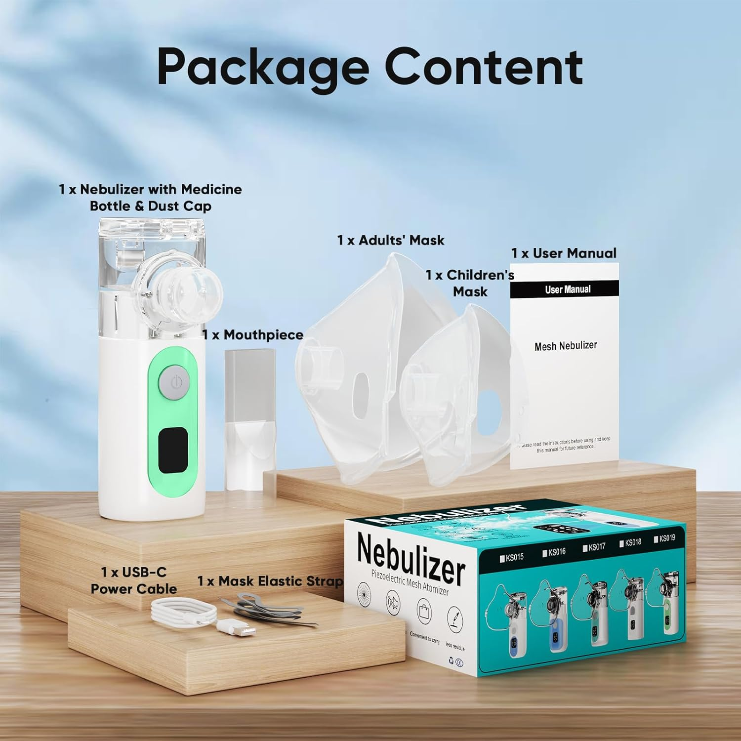 Nebuliser Machine for Adults&Kids, Portable Mesh Nebuliser, Handheld Nebulizers Device Rechargeable with Masks&Mouthpiece for Travel Use, LCD Display (Green)