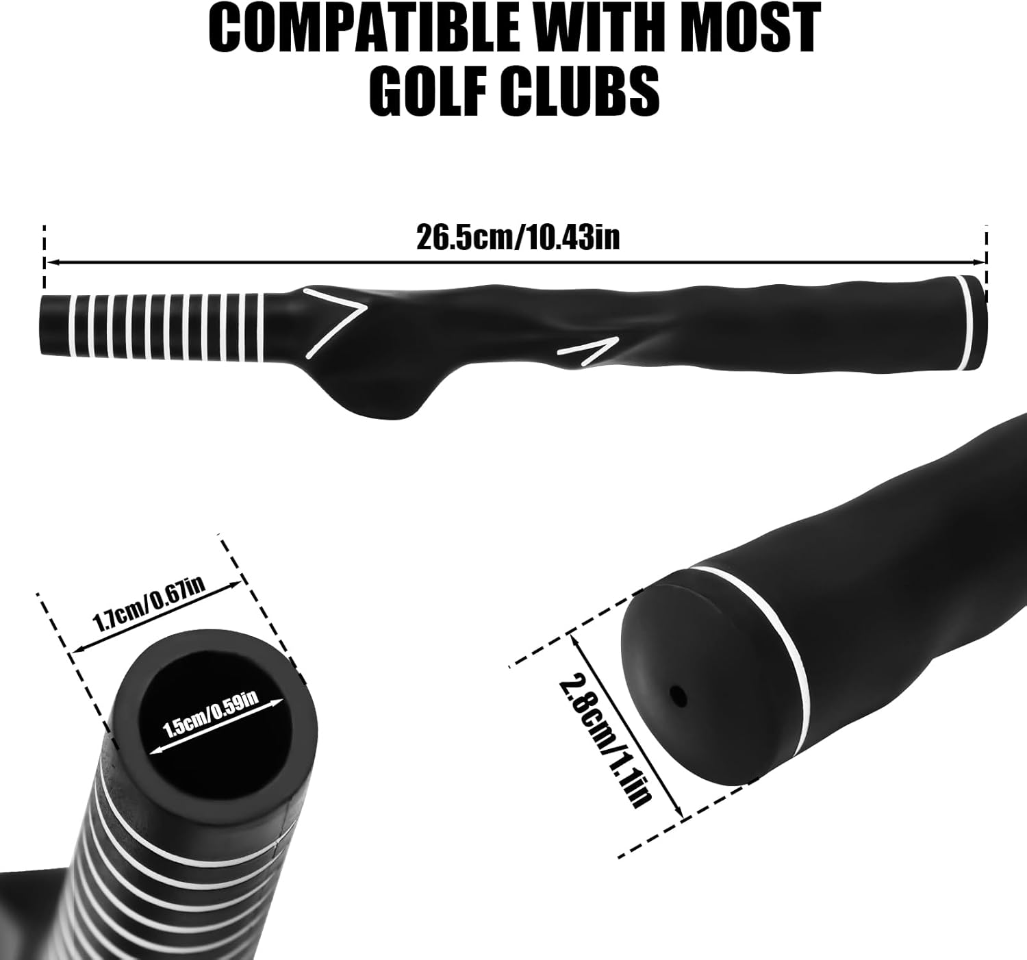 Gosknor Right-Hand Golf Training Grip, Anti-Slip Rubber Swing Trainer, Zebra Pattern, 2.8Cm Diameter, Black image number 3