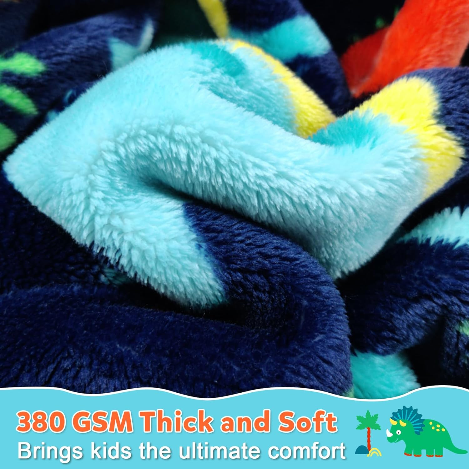 Mermaker Dinosaur Blanket for Boys, 380 GSM Dinosaur Toddler Blanket for Boys and Girls, Cute Dinosaur Blanket for Kids, Toddler Boys Blanket Soft Fleece Kids Throw Blanket for Toddler (50X60 Inch) image number 4