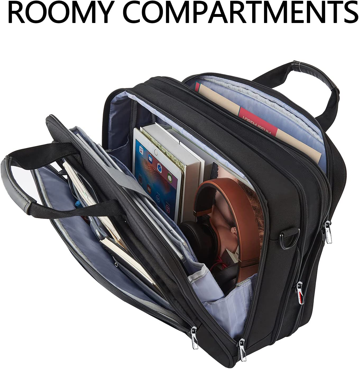 VANKEAN Laptop Bag Briefcase for Men Women, 17.3 Inch Laptop Case Expandable Waterproof & RFID Blocking Messenger Bag for Work Computer Bag for Travel/Business/School, Black image number 3