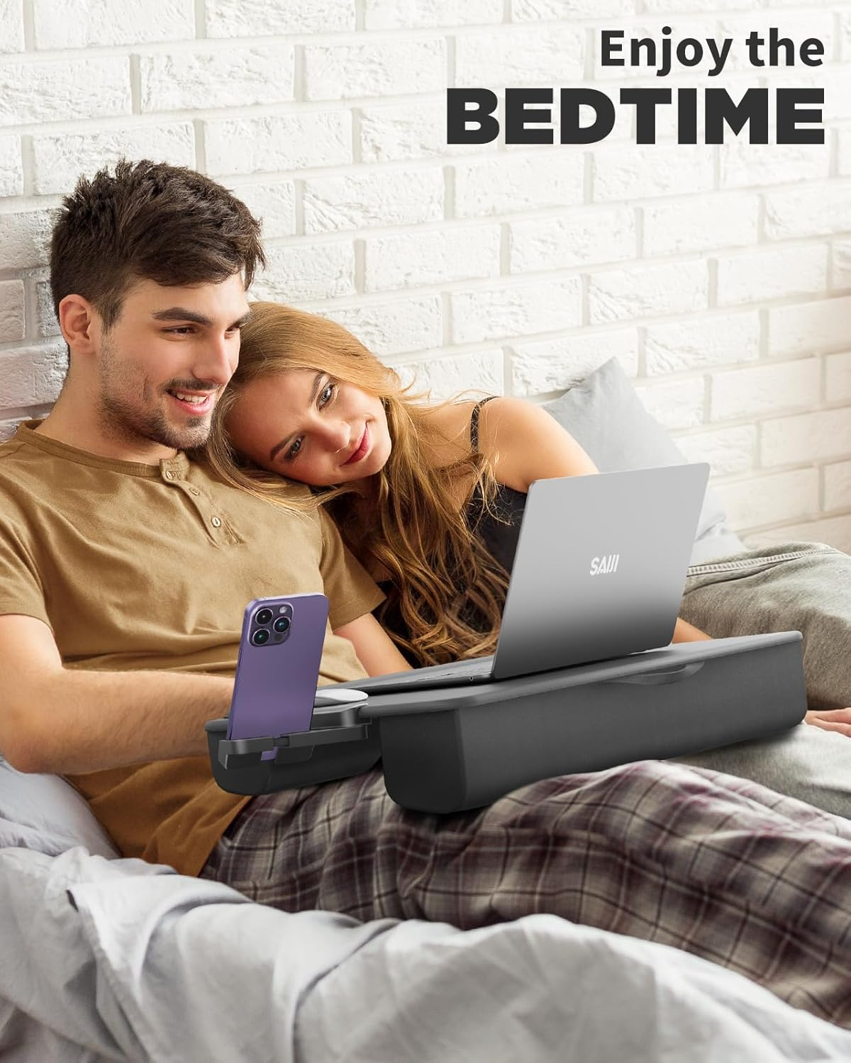 SAIJI Laptop Lap Desk, Portable Laptop Desk for Bed - Fits up to 17" Laptops & Macbook,Lightweight Lap Tray Table with Storage Drawer, Lap Desk with Cushion, Lap Stand for Bed & Couch image number 2