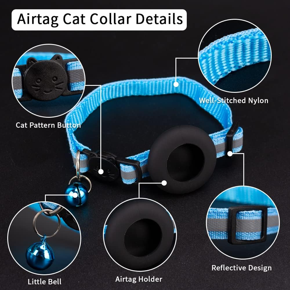 Airtag Cat Collar, Reflective Cat Collar with Bell, Reflective Collar with Safety Closure, Airtag Holder in 3/8 Inch Width, Safe, Lightweight, Comfortable image number 4