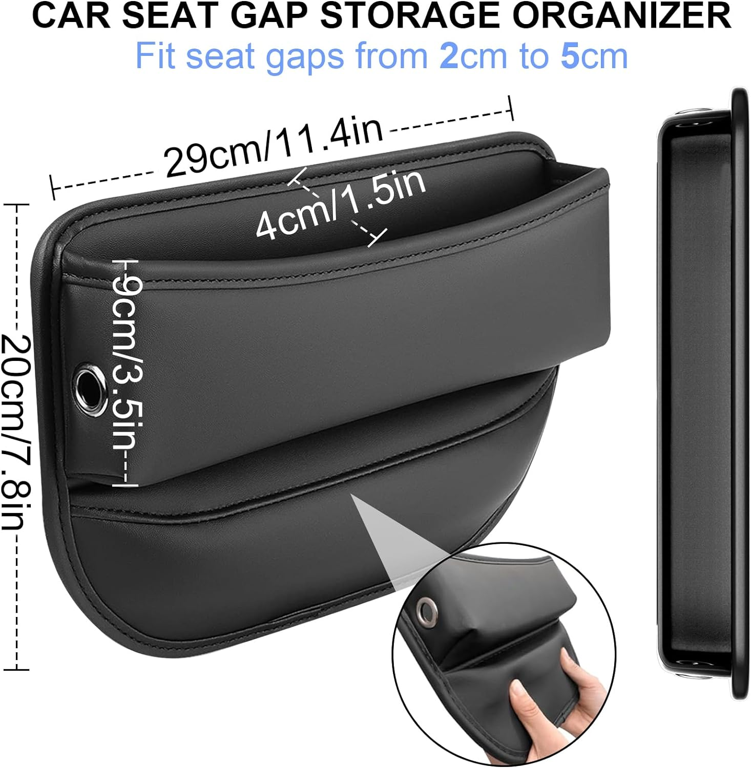 Car Seat Gap Filler, 2 Pack Multifunctional Car Seat Organizer, Leather Console Side Storage Box with Cup Holders, Universal Car Front Seats Crevice Holder for Phone, Wallet, Cards, Keys (Style 1) image number 4