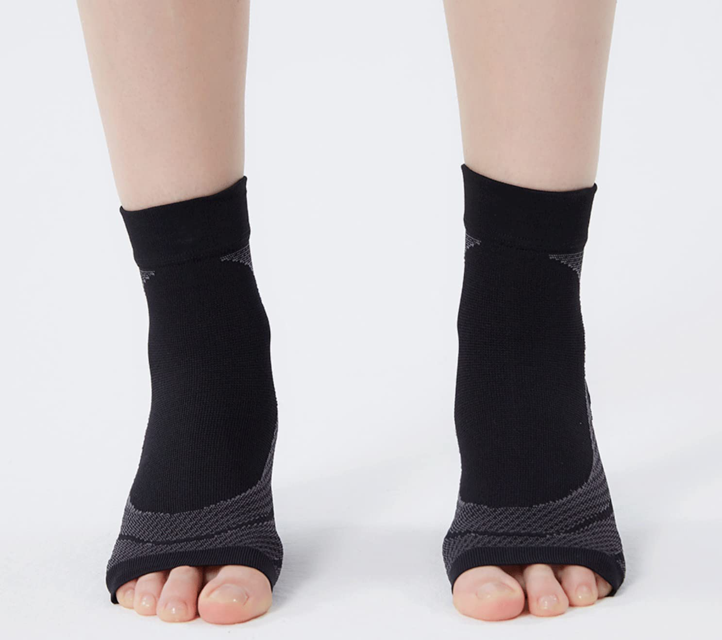 Ankle Compression Sleeves Socks Seamless Sports Plantar Fasciitis Socks Heel Arch Ankle Brace Support Sleeves Open Toe Fast Pain Relief Boosts Circulation Varicose Veins for Men Women Athletes Running (Black, Large) image number 5