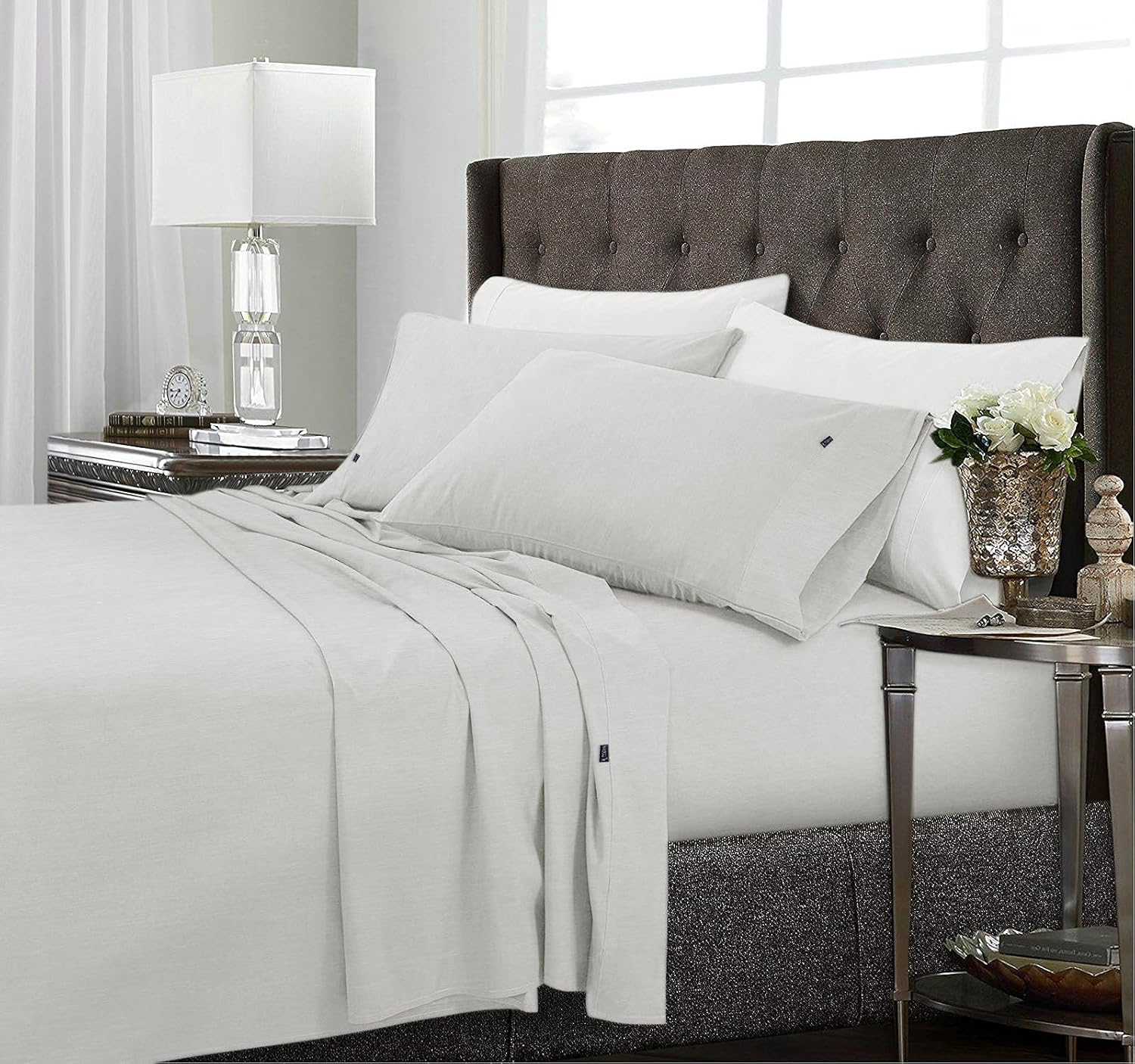 Ramesses 2000 Thread Count Antibacterial Cooling Bamboo Sheet Set, Queen, Tea Rose - Avocado image number 6