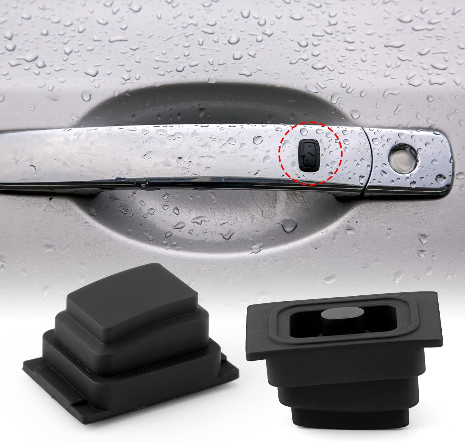 PEUTIER 2Pcs Car Exterior Door Handle Buckle Induction Button, Black Rubber Induction Button Cover Car Door Exterior Accessories Compatible with Hyundai Tucson 2015-2020 image number 5