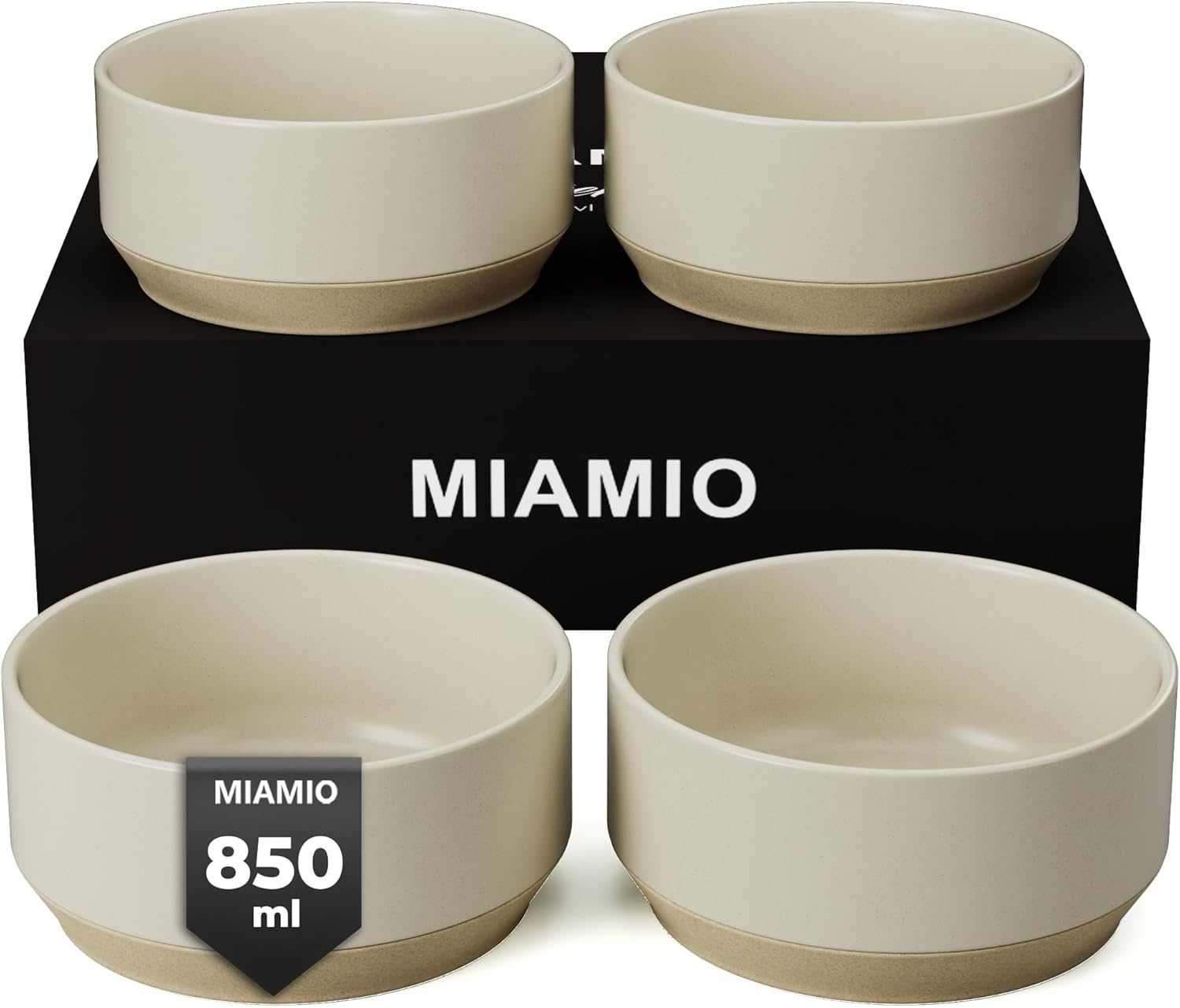MIAMIO &ndash; Plates Set for 4 / Dinnerware Sets for 4 People, Beige Matte Stoneware, Dishwasher, and Microwave Safe &ndash; Sierra Collection (Light, Small Plates (4X))