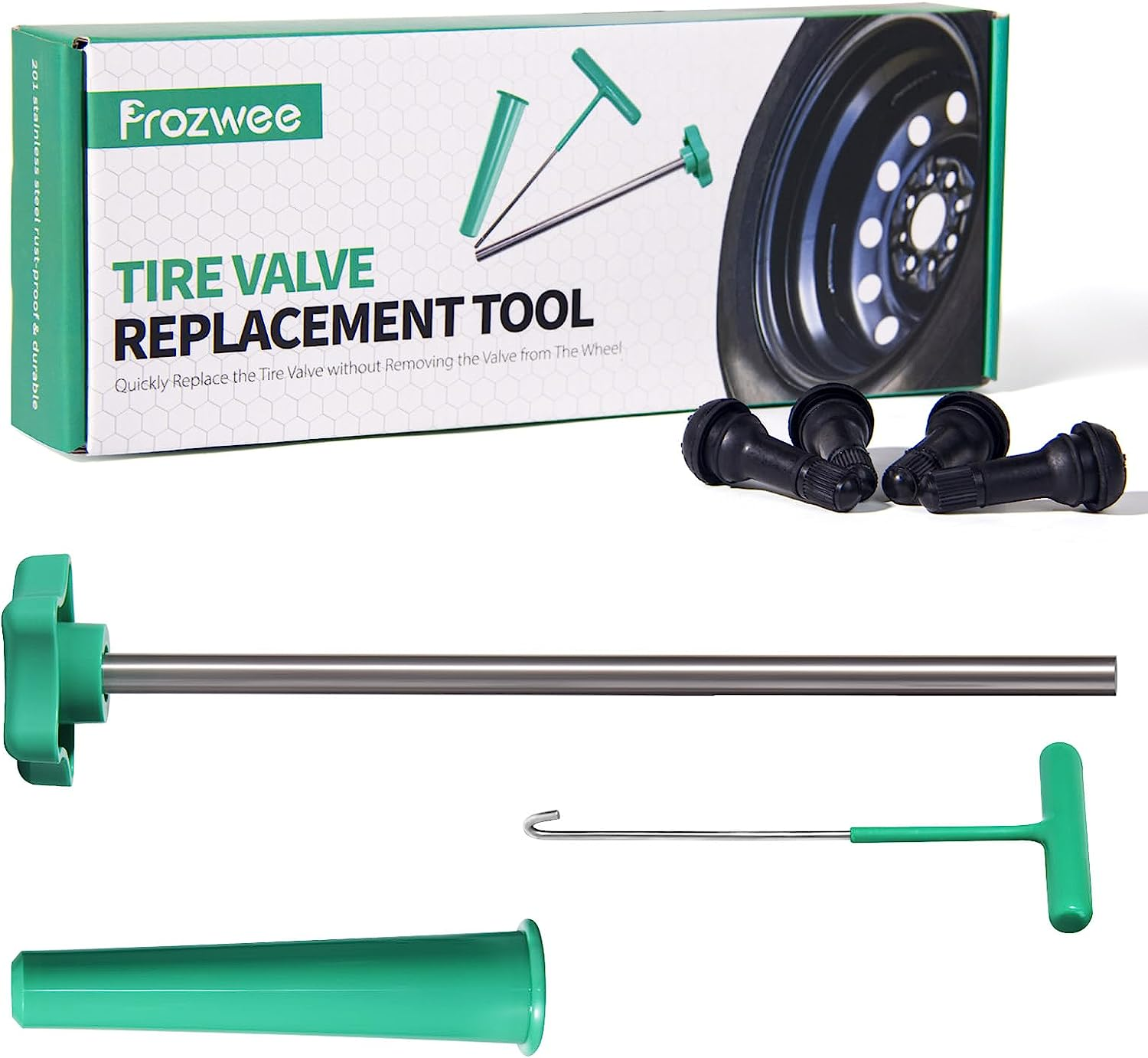Tire Valve Stem Core Quickly Replacement Tool Kit,Perfect Tool for Replacing Leaky Valves in Cars,Trucks,Motorcycles, Etc.With 4PCS TR413 Valve Stems image number 2