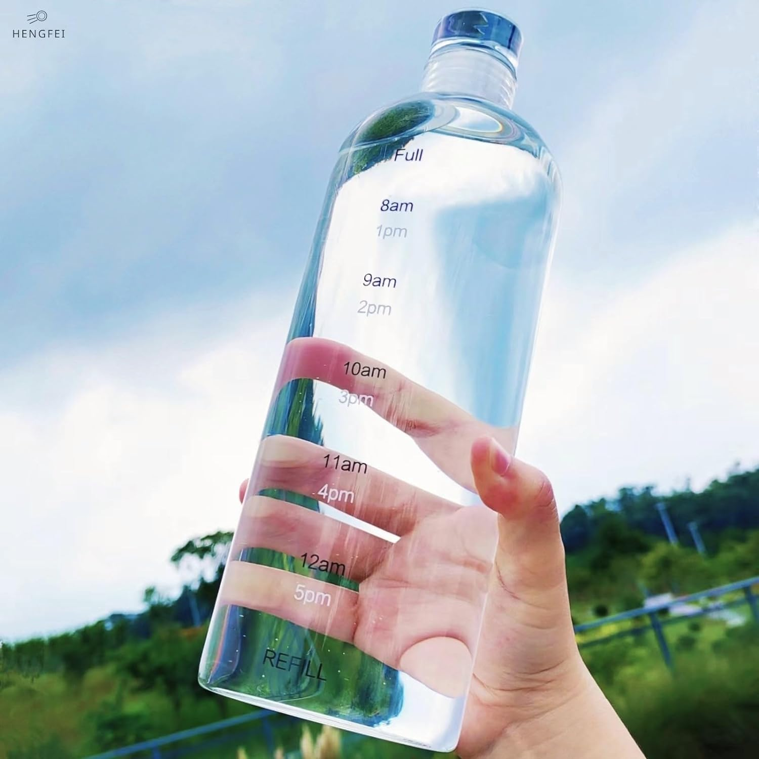 HENGFEI Borosilicate Glass Drink Bottle 1L, Clear Glass Water Bottle with Time Markings and Travel Sleeve, Glass Lid. (1 Litre Transparent) - 750Ml Transparent image number 5