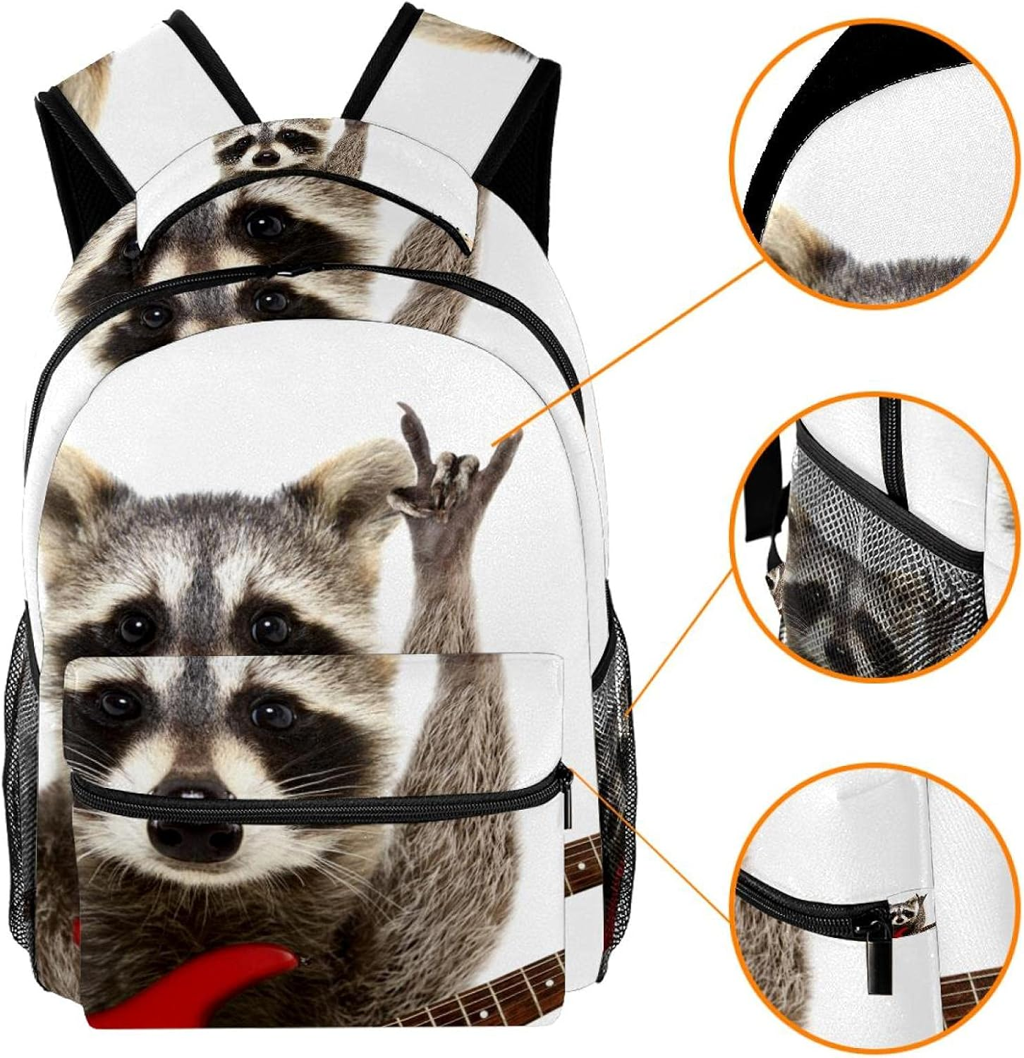 Funny Raccoon with Electric Guitar Backpack Students Shoulder Bags Travel Bag College School Tote Backpacks image number 3