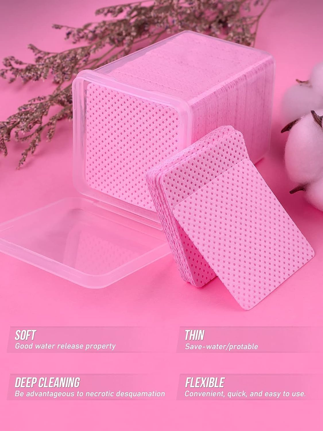 Lint Free Nail Wipes, 400 PCS Non-Woven Fabric Nail Polish Cleaning Pads Pink Lash Extensions Glue Cleaning Remover Wipes Beauty Salon Supplies image number 6