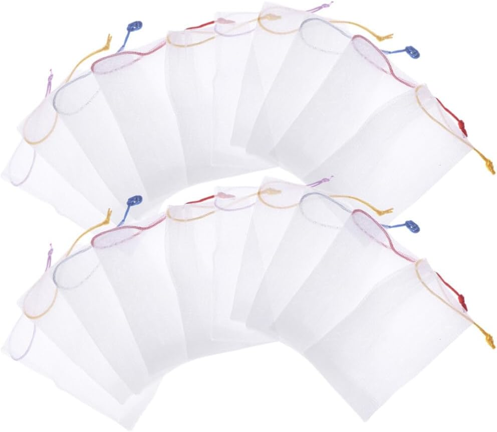 Amosfun 30Pcs Mesh Soap Bags Shower Soap Pouches Soap Saver Storage Bags with Drawstring for Foaming and Drying, Hangable image number 5